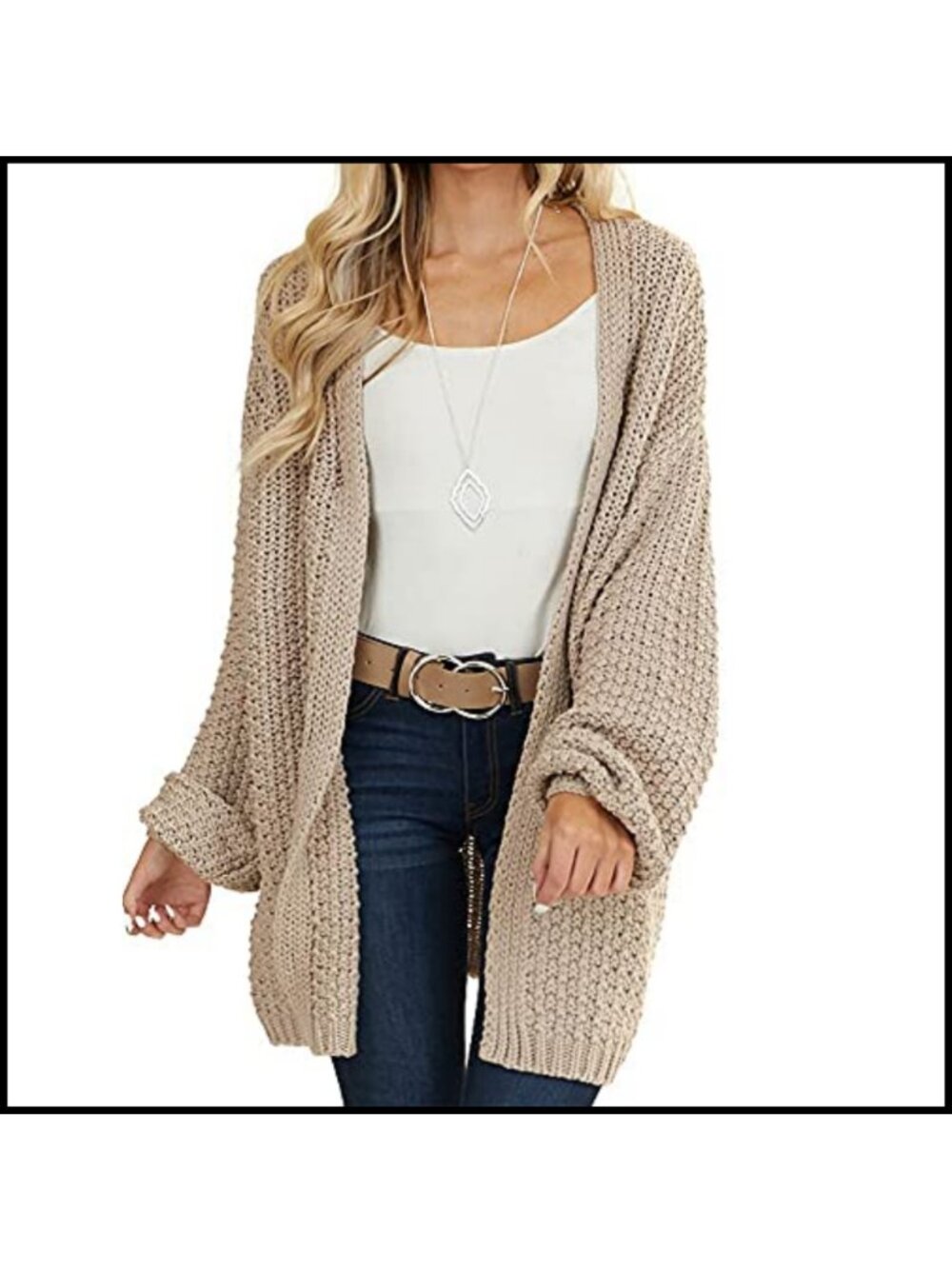 Oversized Open Front Knit Cardigan Batwing Long Sleeve Midi Sweater